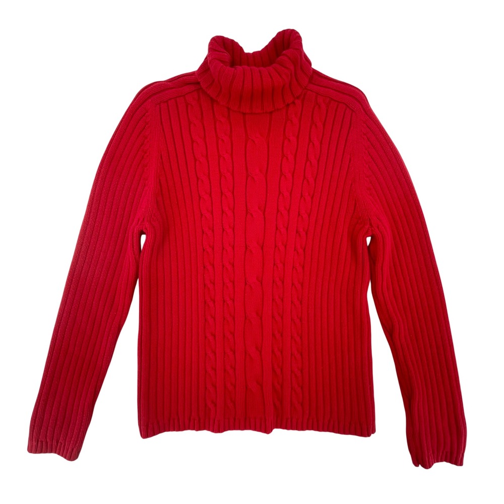 Marsh Landing Amanda Smith Women's XL Red‎ Cable Knit Turtleneck Sweater Cotton